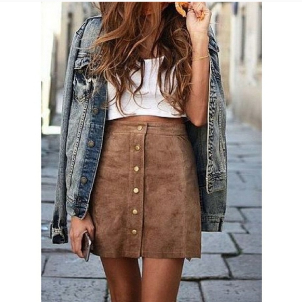 HONEY PUNCH Brown Suede Mini Skirt L